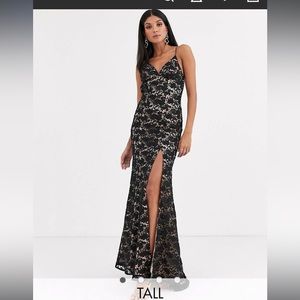 Tall evening dress in black lace size UK 10 (us 6) cami strap backless